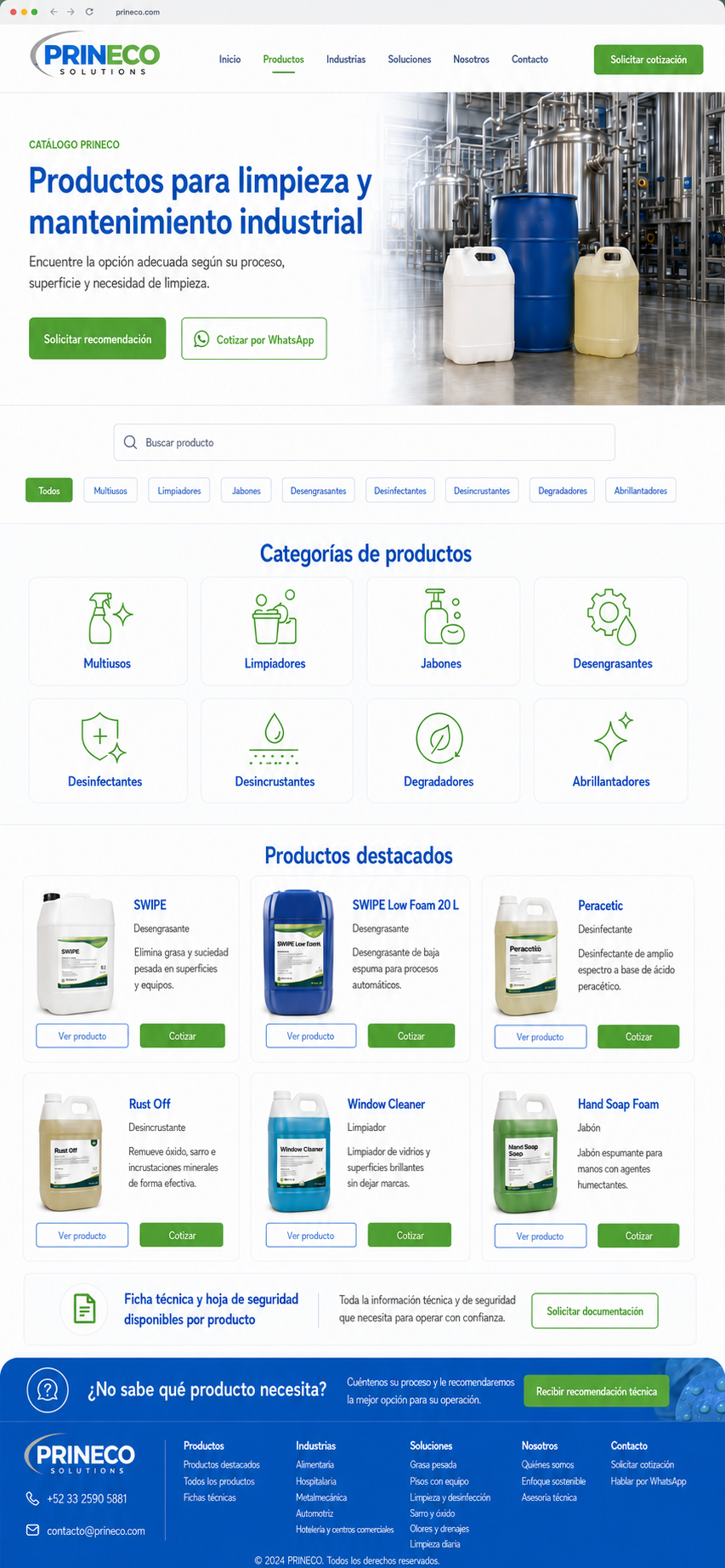 Productos PRINECO para limpieza industrial